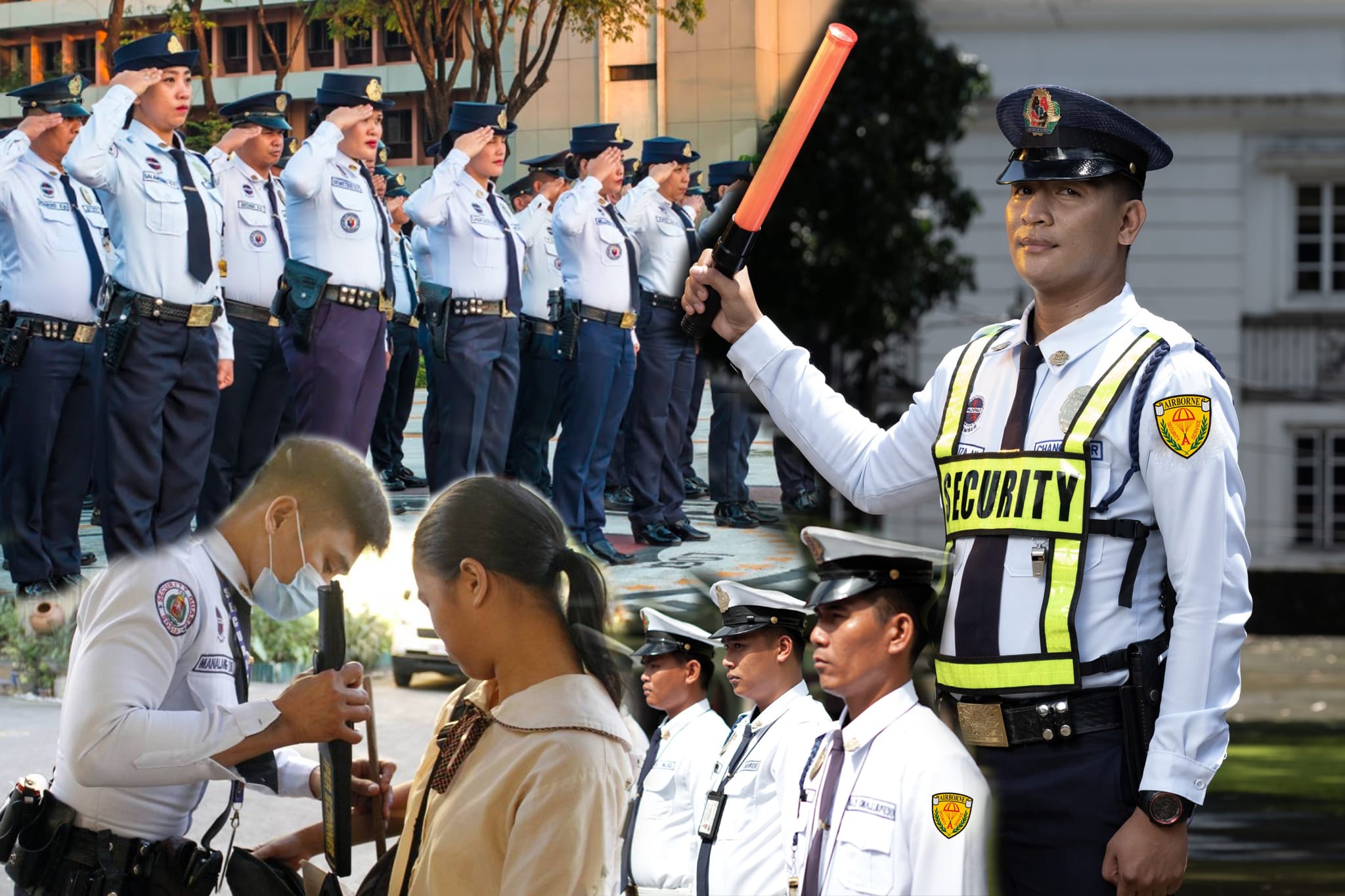 Airborne security officers in reflective vests on duty
