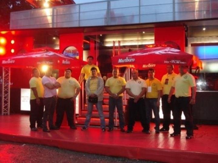 Airborne security team stationed at an event stage