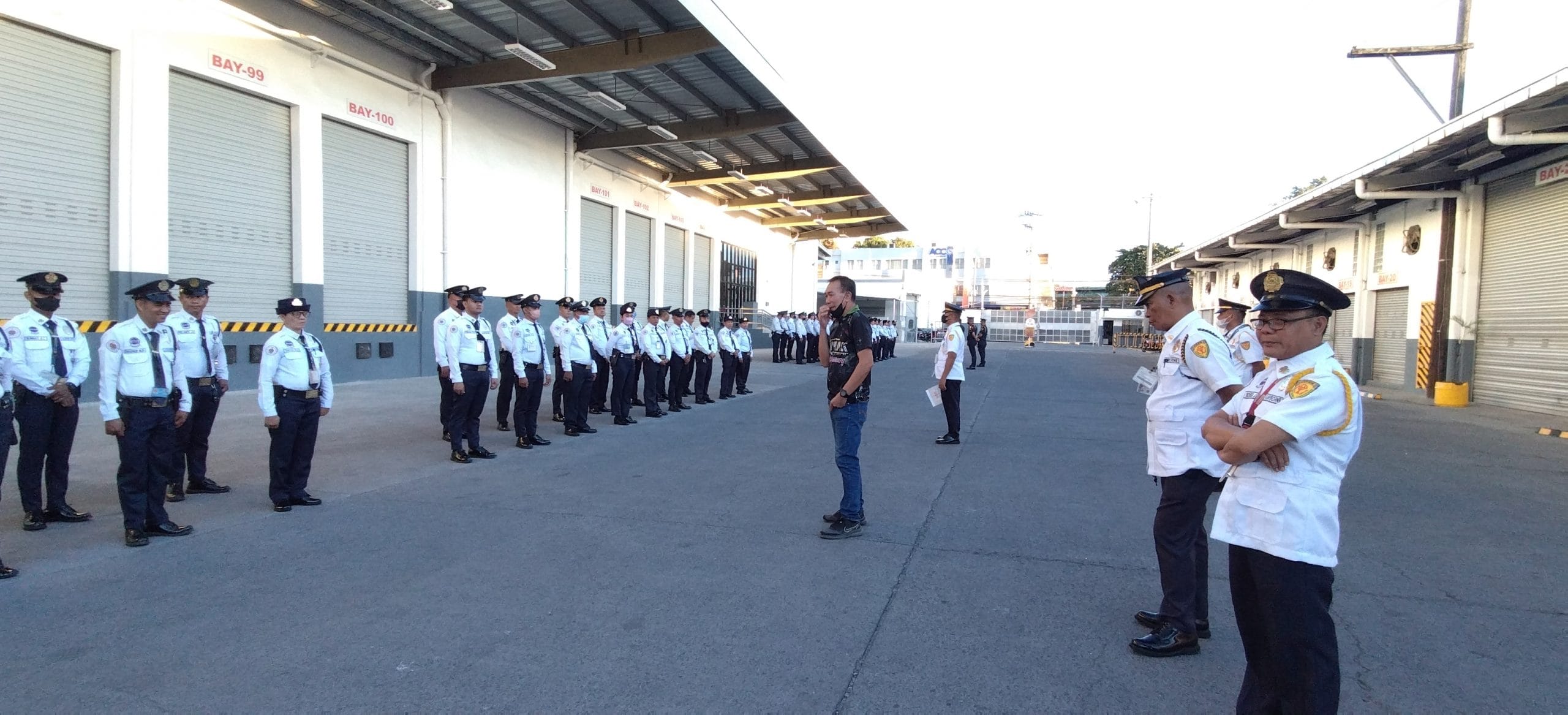 Airborne officers in formation at a client facility